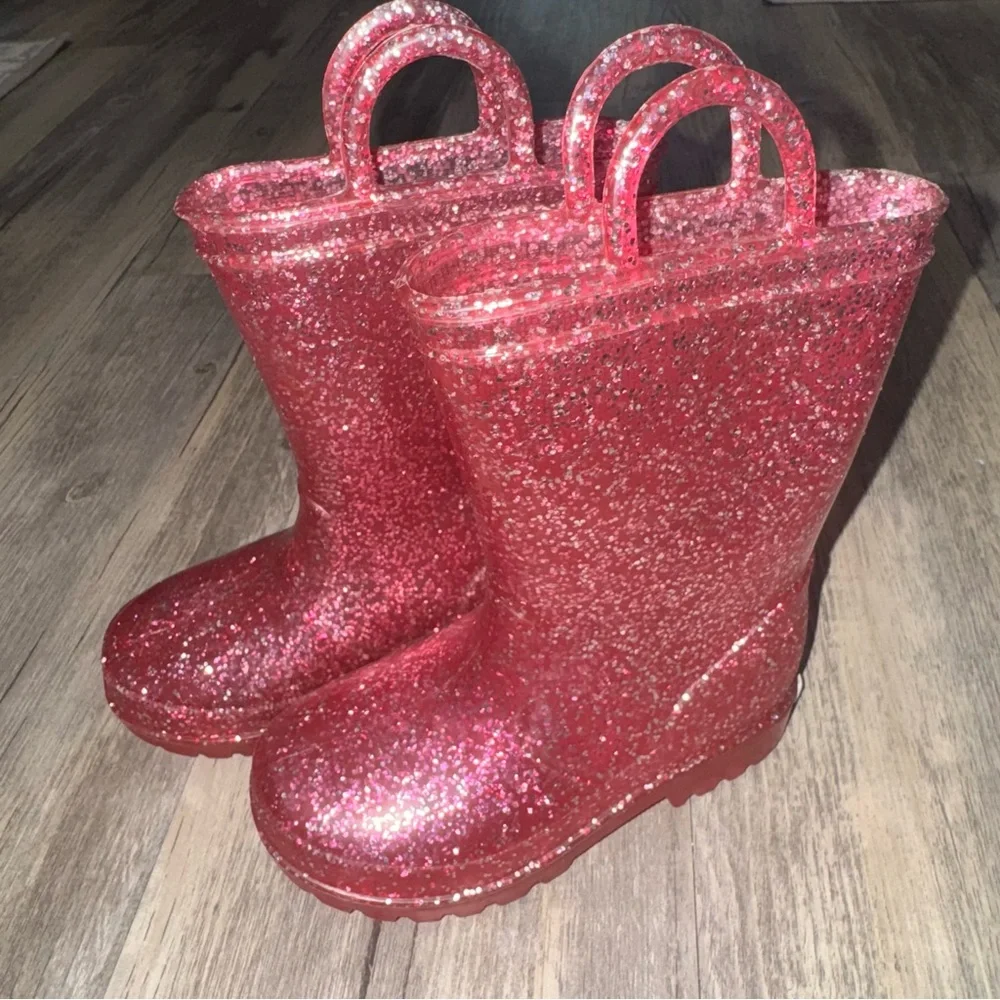 Glittery Pink Kids Rain Boots